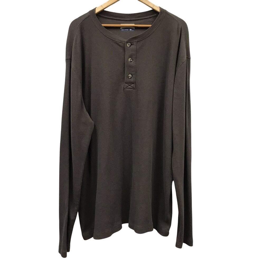 Magellan Shirt Mens 2XL Henley Brown Semi Fitted